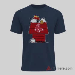 Boston Red Sox Snoopy Woodstock Baseball Shirt on navy short sleeve shirt for men graphic tee
