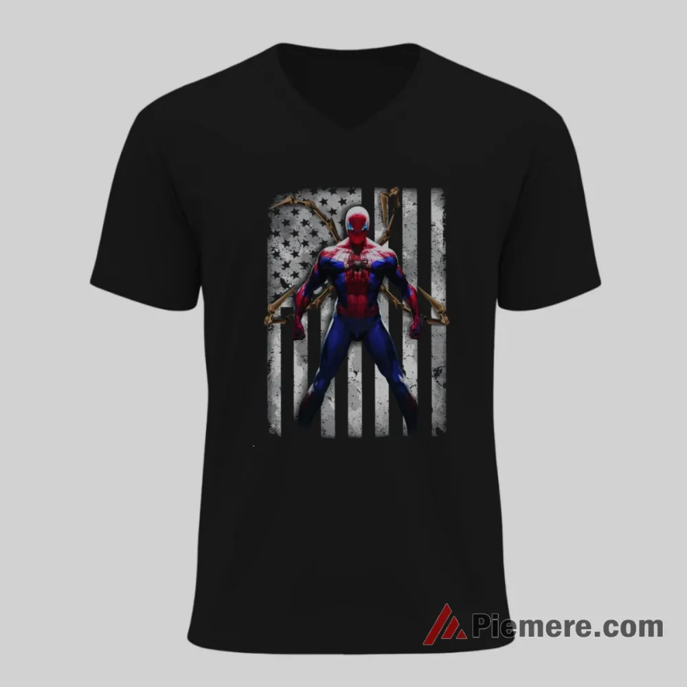 Boston Red Sox Spider Man Marvel American Flag Baseball Shirt on black v-neck shirt for men graphic tee
