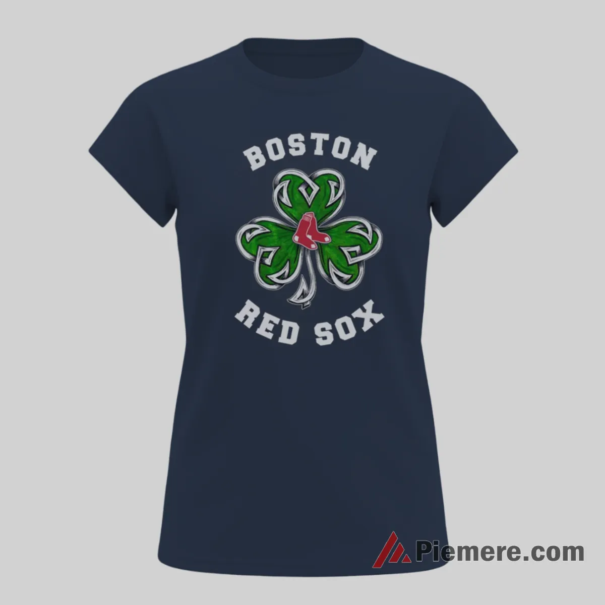 Boston Red Sox St Patricks Day Three Leaf Clover Shirt on navy short sleeve shirt for women graphic tee