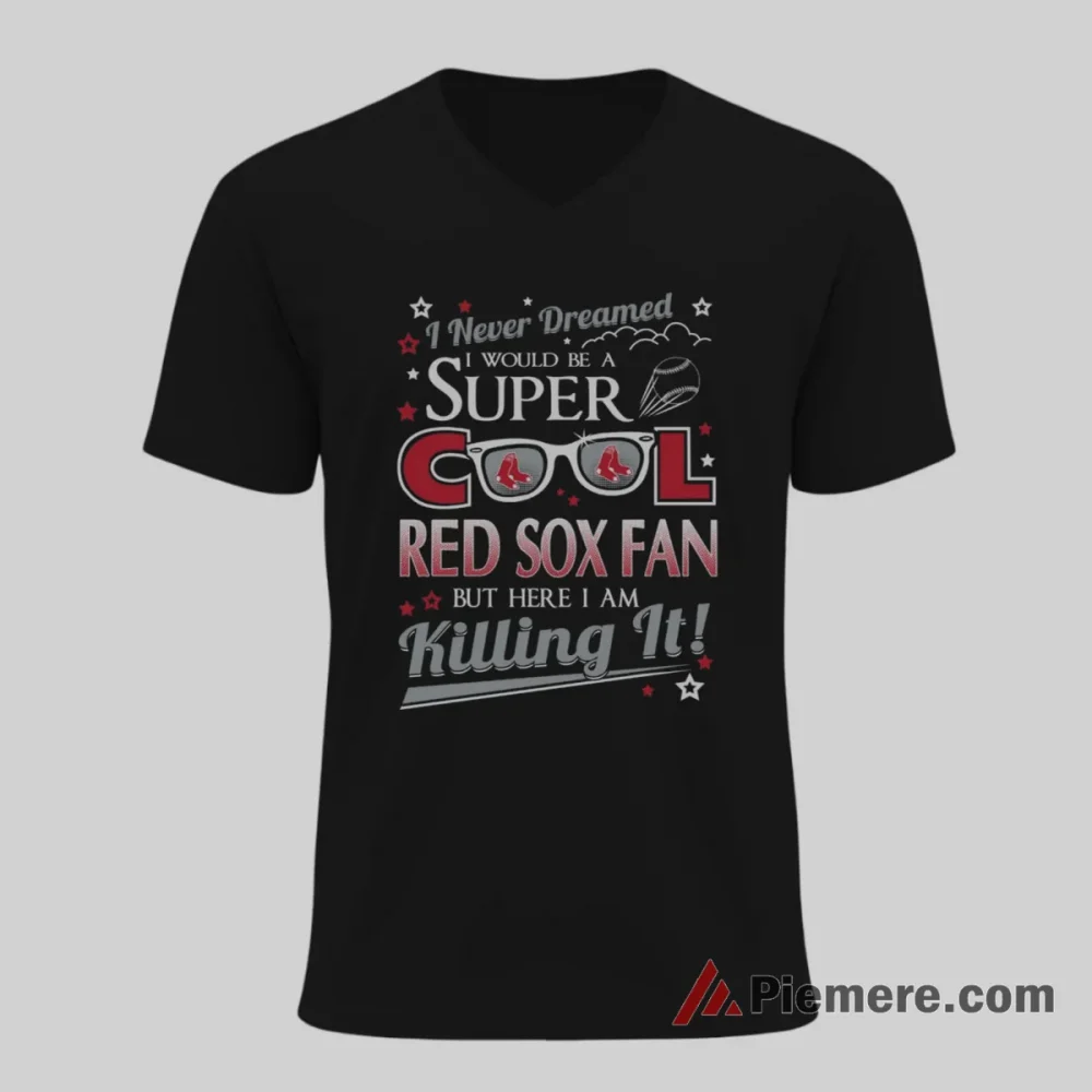 Boston Red Sox Super Cool Fan Baseball Shirt on black v-neck shirt for men graphic tee