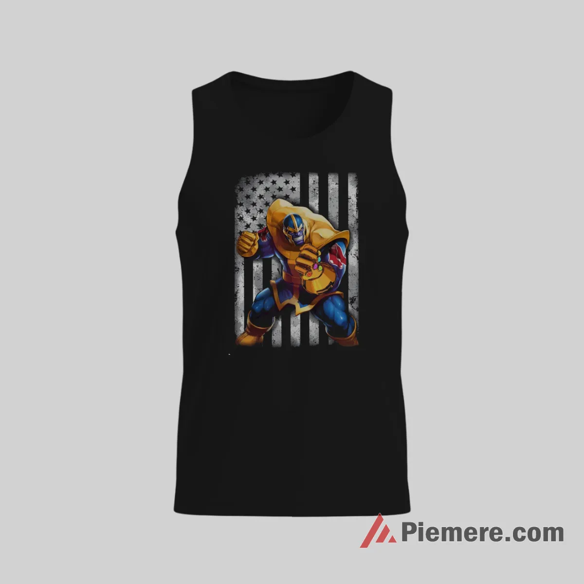 Boston Red Sox Thanos Marvel American Flag Baseball Shirt on black tank top for men graphic tee