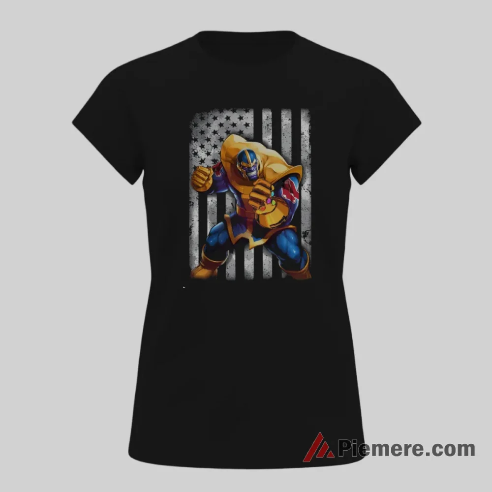 Boston Red Sox Thanos Marvel American Flag Baseball Shirt on black short sleeve shirt for women graphic tee
