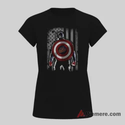 Captain America Baltimore Orioles Patriot Shield Shirt on black short sleeve shirt for women graphic tee