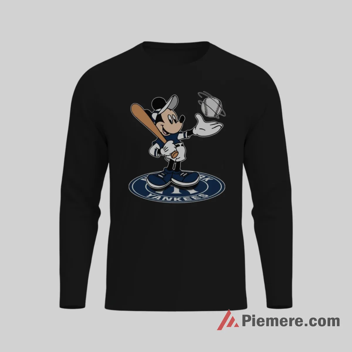 Cheerful Batter Mickey Yankees Home Plate Shirt on black long sleeve shirt for men graphic tee