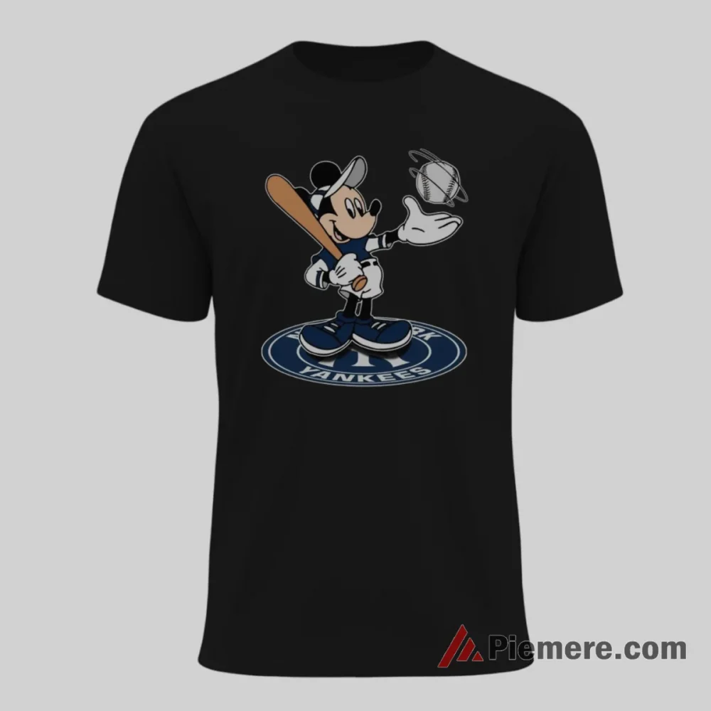 Cheerful Batter Mickey Yankees Home Plate Shirt on black short sleeve shirt for men graphic tee