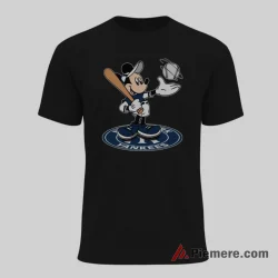 Cheerful Batter Mickey Yankees Home Plate Shirt on black short sleeve shirt for men graphic tee