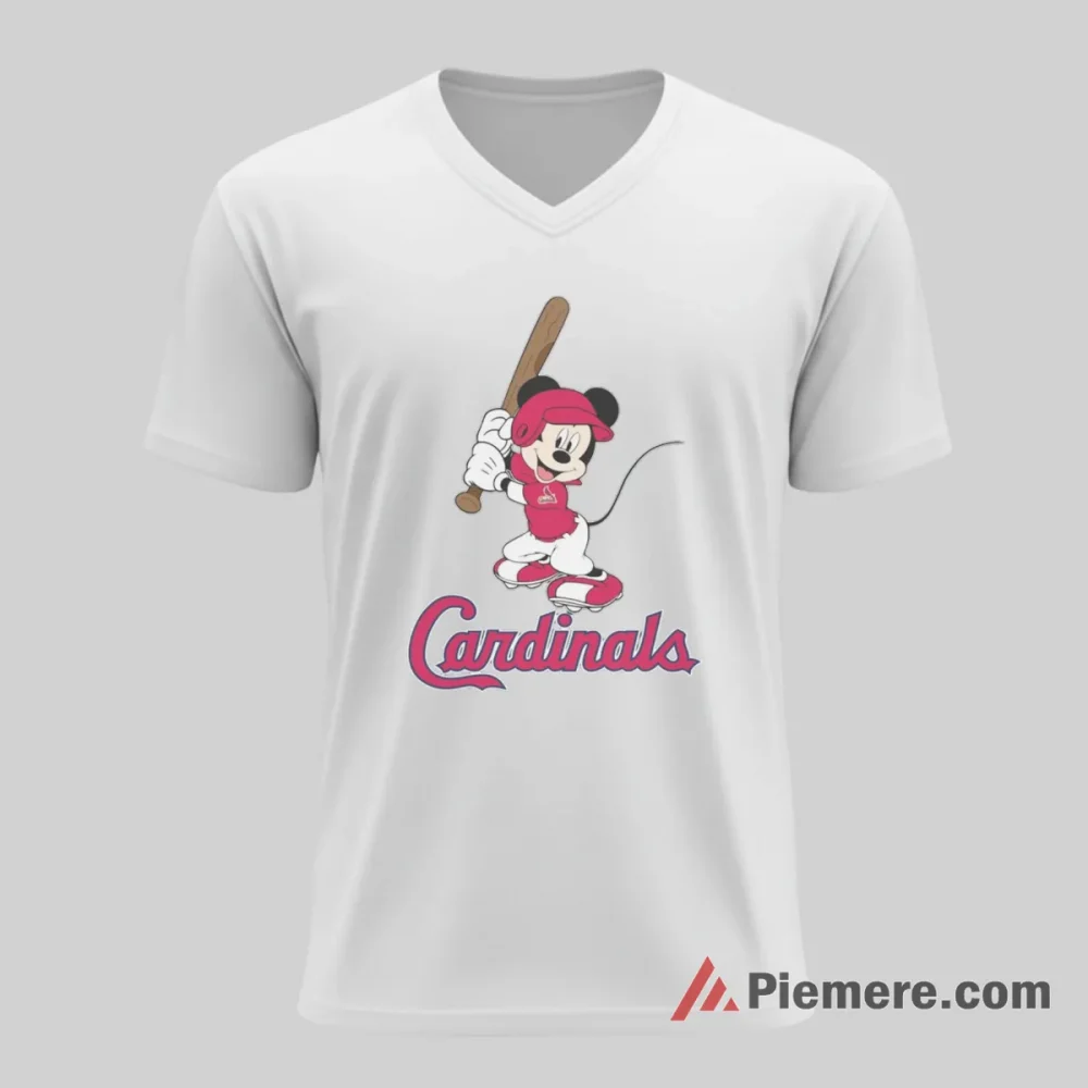 Cheerful Mickey Mouse Classic St Louis Cardinals Shirt on white v-neck shirt for men graphic tee