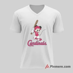 Cheerful Mickey Mouse Classic St Louis Cardinals Shirt on white v-neck shirt for men graphic tee