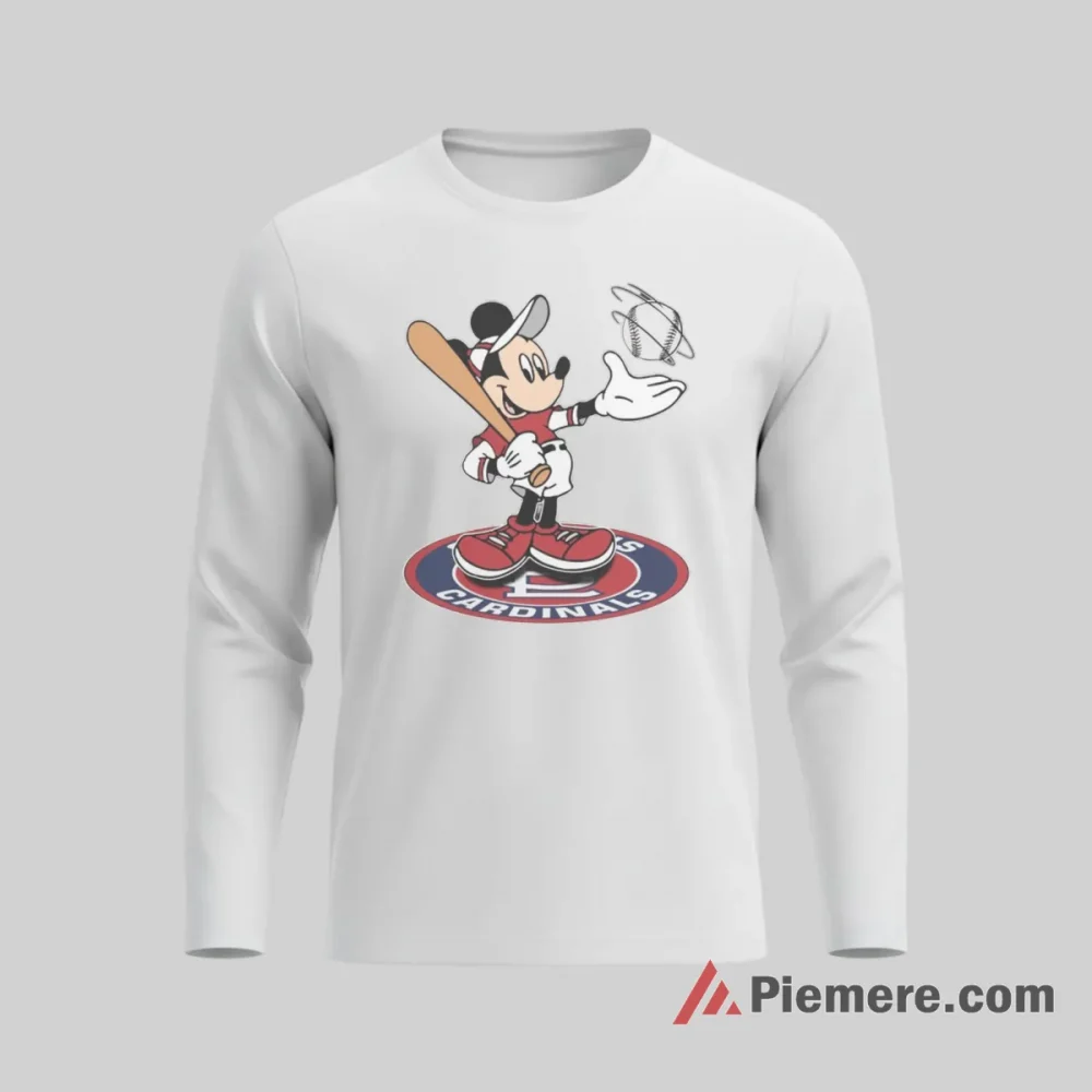 Cheerful Mickey Mouse St Louis Cardinals Fan Spirit Shirt on white long sleeve shirt for men graphic tee