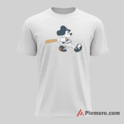 Classic Cartoon Mickey Yankees Home Run Swing Shirt on white short sleeve shirt for men graphic tee