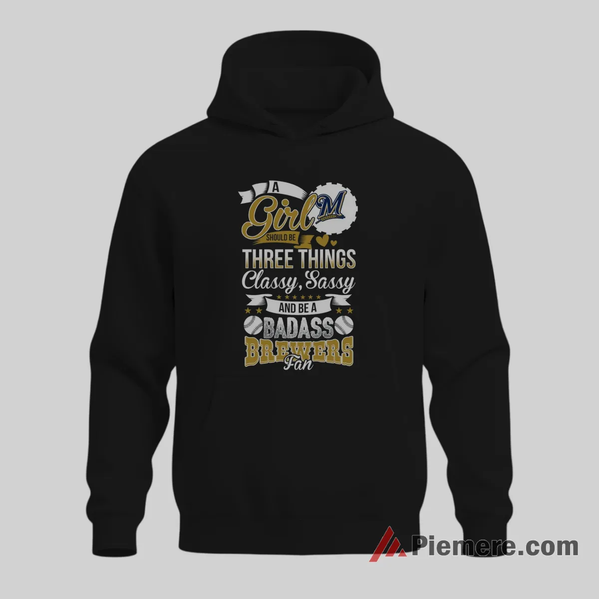 Classy Sassy Milwaukee Brewers Badass Girl Fan Shirt on black hoodie for men graphic tee