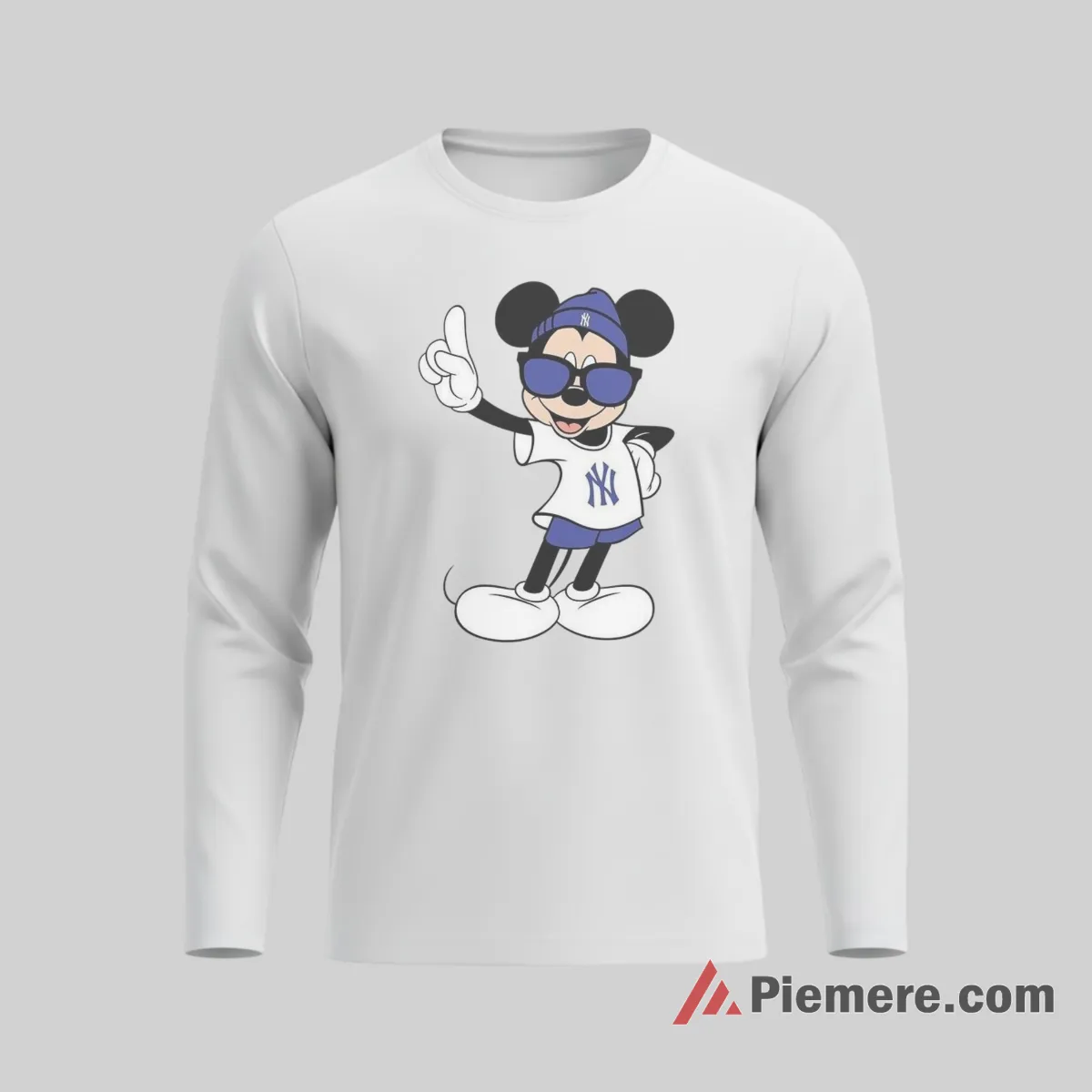 Cool Shades Mickey Yankees Point Up Shirt on white long sleeve shirt for men graphic tee