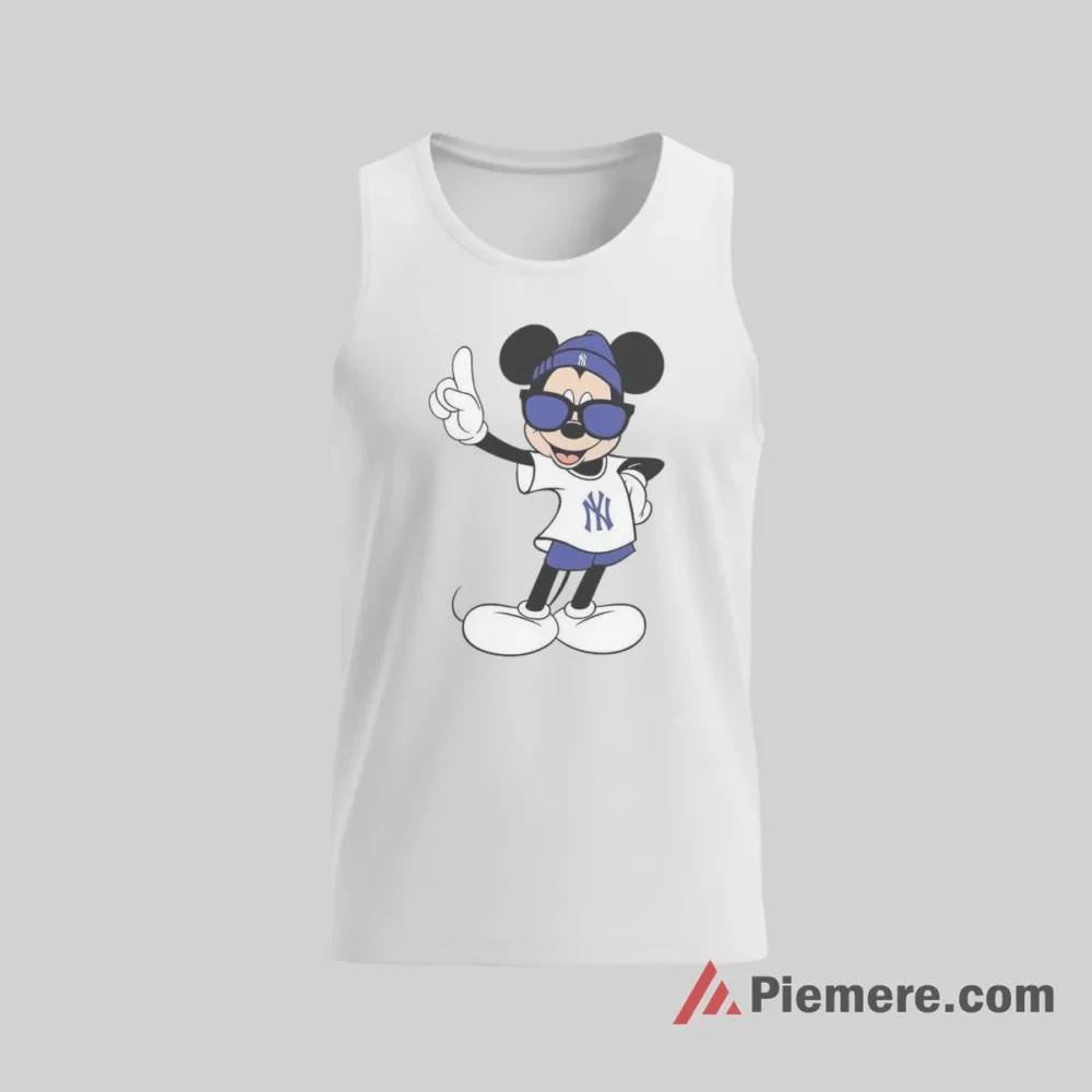 Cool Shades Mickey Yankees Point Up Shirt on white tank top for men graphic tee