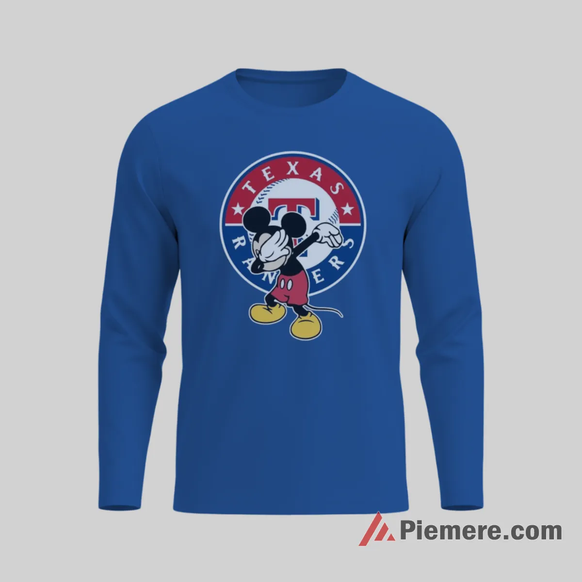 Dabbing Mickey Mouse Texas Rangers Modern Sports Shirt on royal blue long sleeve shirt for men graphic tee