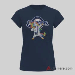 Dabbing Unicorn Milwaukee Brewers Funny Fantasy Shirt on navy short sleeve shirt for women graphic tee