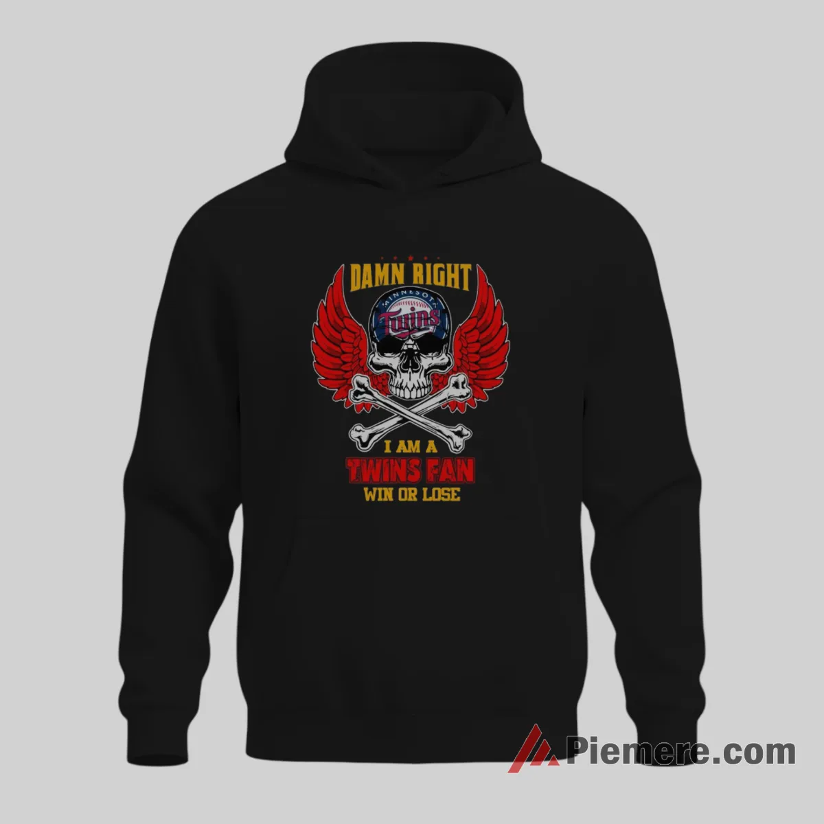 Damn Right I Am A Minnesota Twins Fan Win Or Lose Skull Shirt on black hoodie for men graphic tee