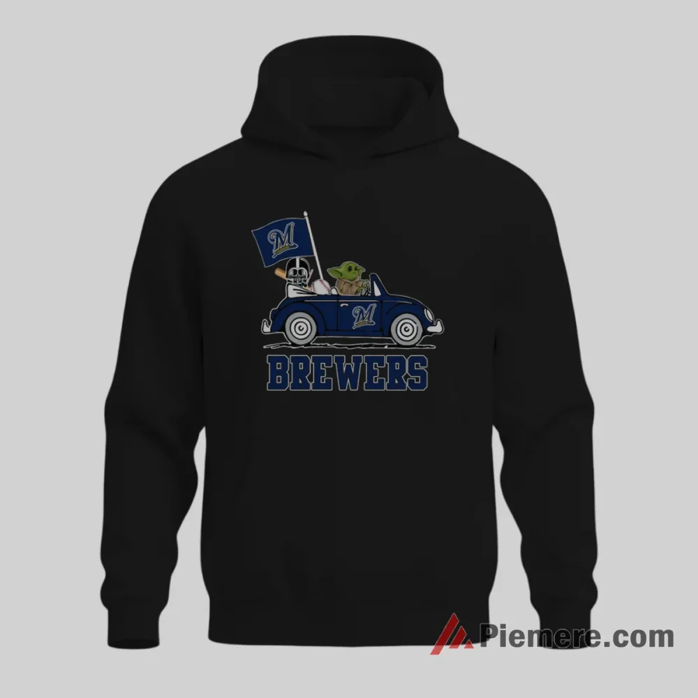Darth Vader And Baby Yoda Milwaukee Brewers Road Trip Fan Shirt on black hoodie for men graphic tee