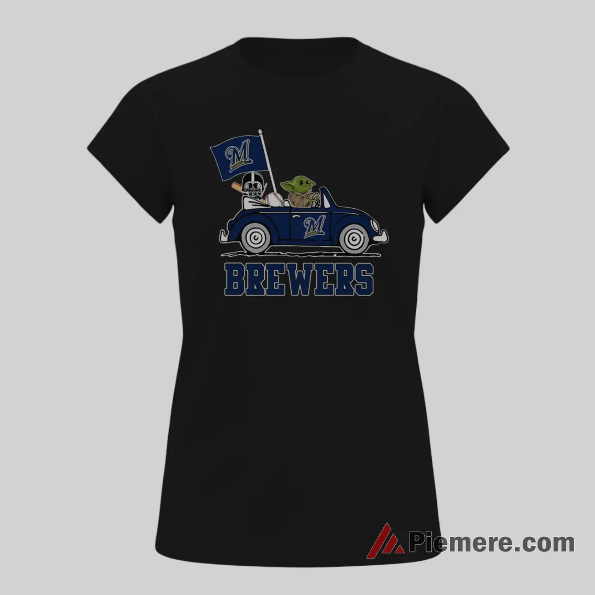 Darth Vader And Baby Yoda Milwaukee Brewers Road Trip Fan Shirt on black short sleeve shirt for women graphic tee