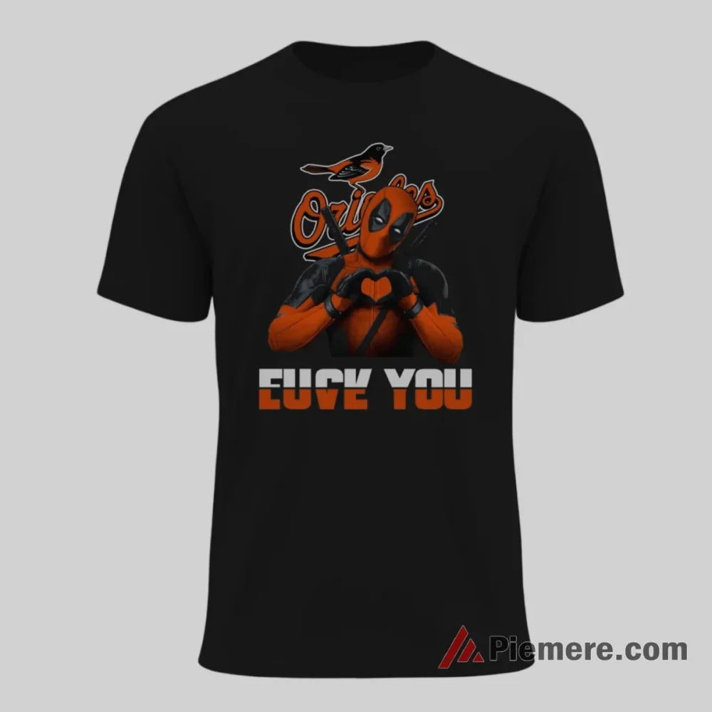 Deadpool Baltimore Orioles Chaotic Love Fan Shirt on black short sleeve shirt for men graphic tee