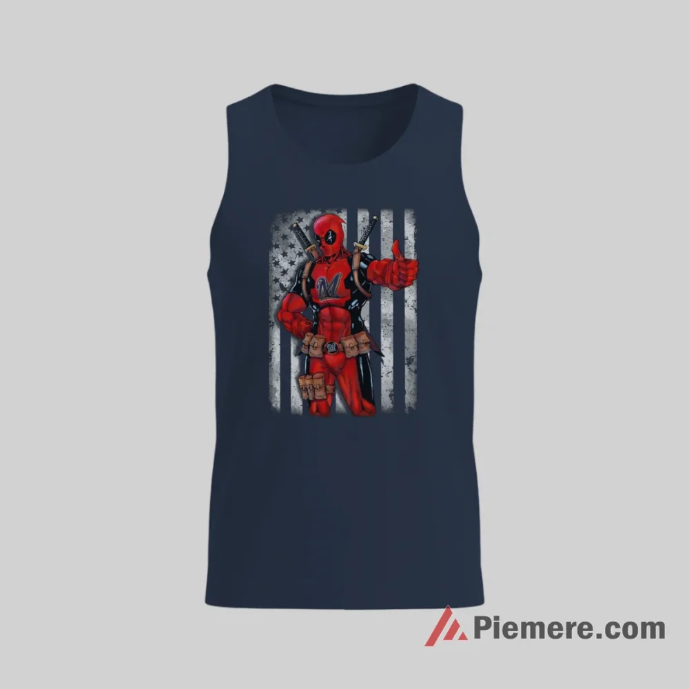 Deadpool Milwaukee Brewers American Flag Comic Hero Shirt on navy tank top for men graphic tee
