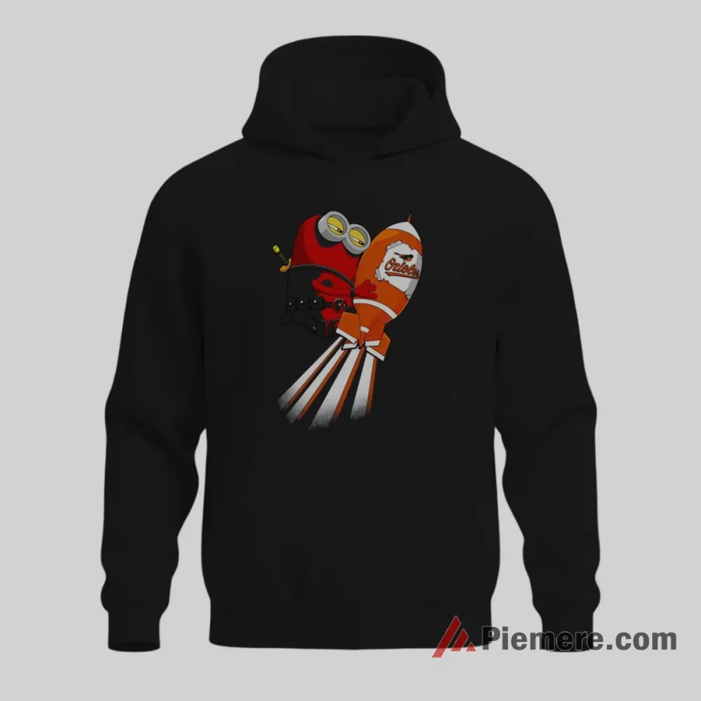 Deadpool Minion Baltimore Orioles Funny Hero Shirt on black hoodie for men graphic tee