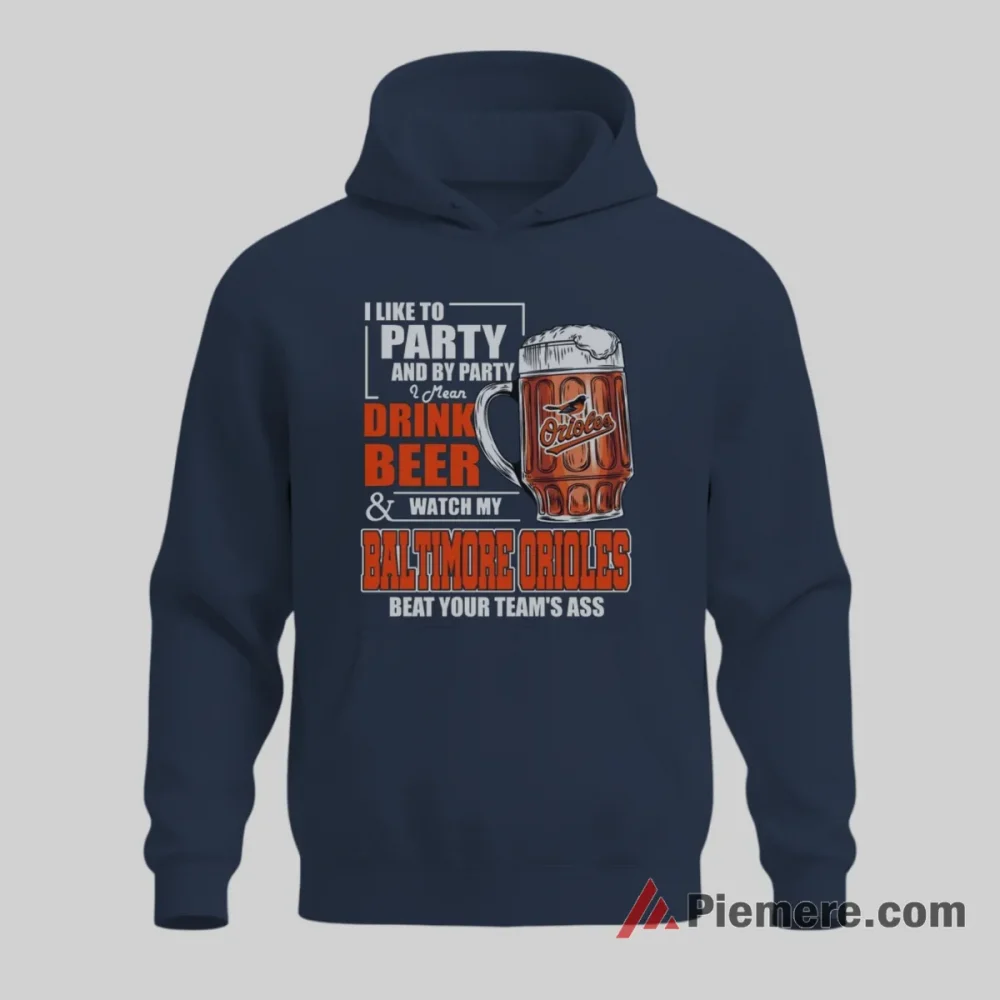 Drink Beer Watch Baltimore Orioles Baseball Party Shirt on navy hoodie for men graphic tee