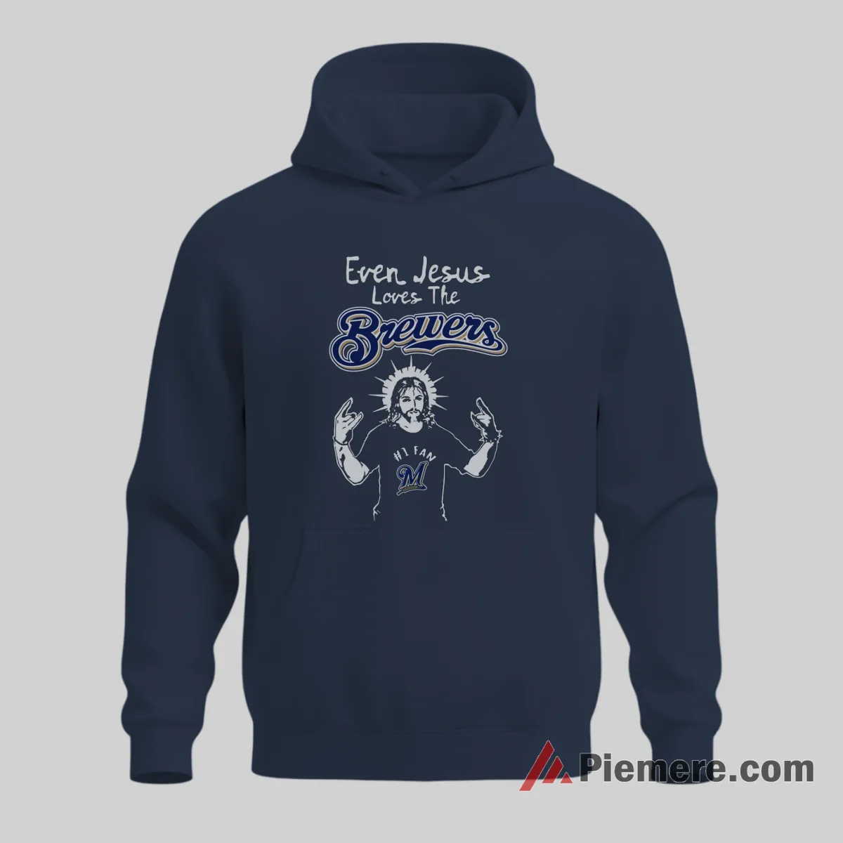 Even Jesus Loves The Milwaukee Brewers Faith Fan Shirt on navy hoodie for men graphic tee