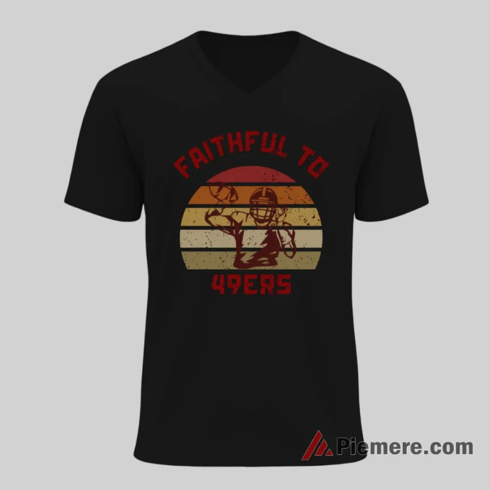 Faithful To The Bay San Francisco 49ers Vintage Shirt on black v-neck shirt for men graphic tee