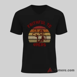 Faithful To The Bay San Francisco 49ers Vintage Shirt on black v-neck shirt for men graphic tee