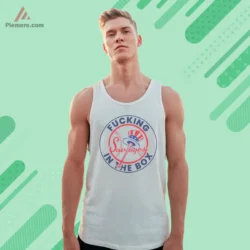 Fucking Savages In The Box Shirt round badge graphic in red and navy