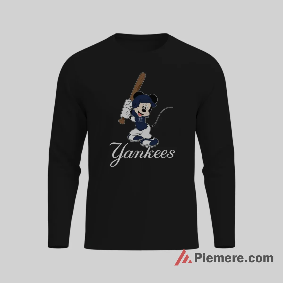 Funny Batter Mickey Yankees Cartoon Action Shirt on black long sleeve shirt for men graphic tee
