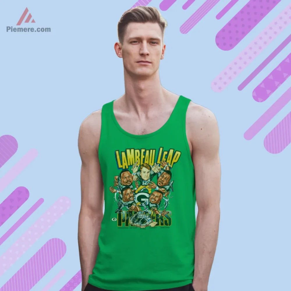 Green Bay Packers Lambeau Leap Vintage Cartoon Football Shirt on Irish green tank top