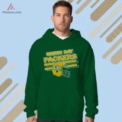 Packers vintage helmet graphic on forest green hoodie