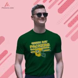Green Bay Packers Vintage Helmet Logo Football Shirt on forest green short sleeve