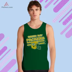 Packers vintage helmet graphic on forest green tank top