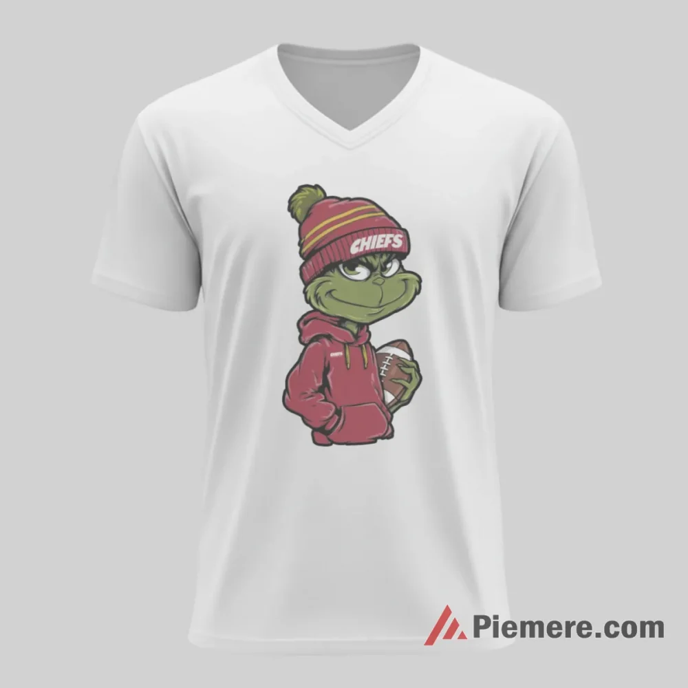 Grinch Kansas City Chiefs Christmas Game Day Shirt on white v-neck shirt for men graphic tee
