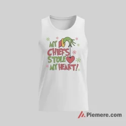 Grinch Kansas City Chiefs Christmas Heart Shirt on white tank top for men graphic tee