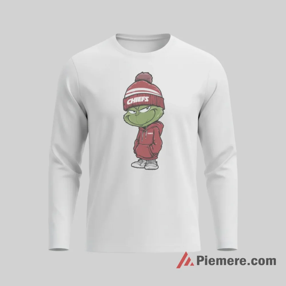 Grinch Kansas City Chiefs Christmas Hoodie Fan Shirt on white long sleeve shirt for men graphic tee