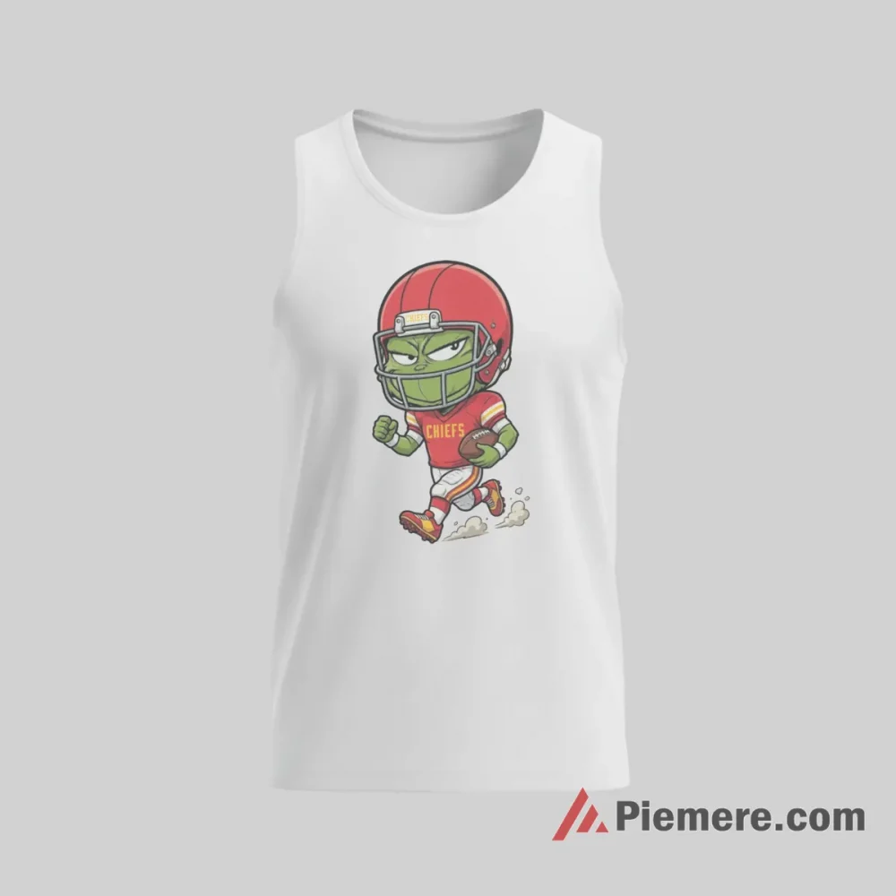 Grinch Kansas City Chiefs Game Day Player Shirt on white tank top for men graphic tee