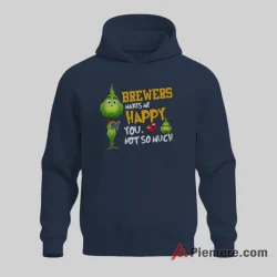 Grinch Milwaukee Brewers Makes Me Happy Funny Christmas Fan Shirt on navy hoodie for men graphic tee