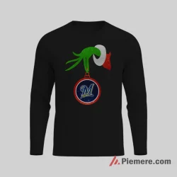 Grinch Ornament Milwaukee Brewers Merry Christmas Shirt on black long sleeve shirt for men graphic tee