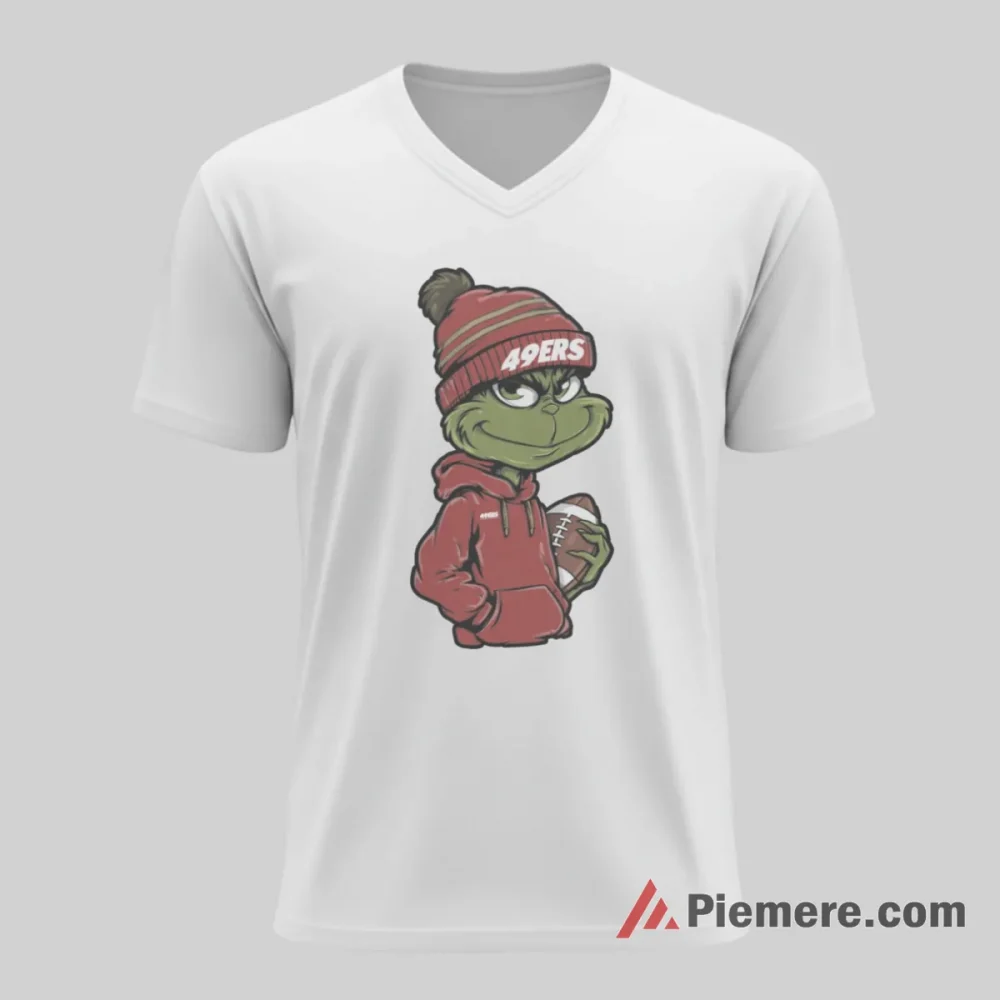 Grinch San Francisco 49ers Christmas Hoodie Style Shirt on white v-neck shirt for men graphic tee