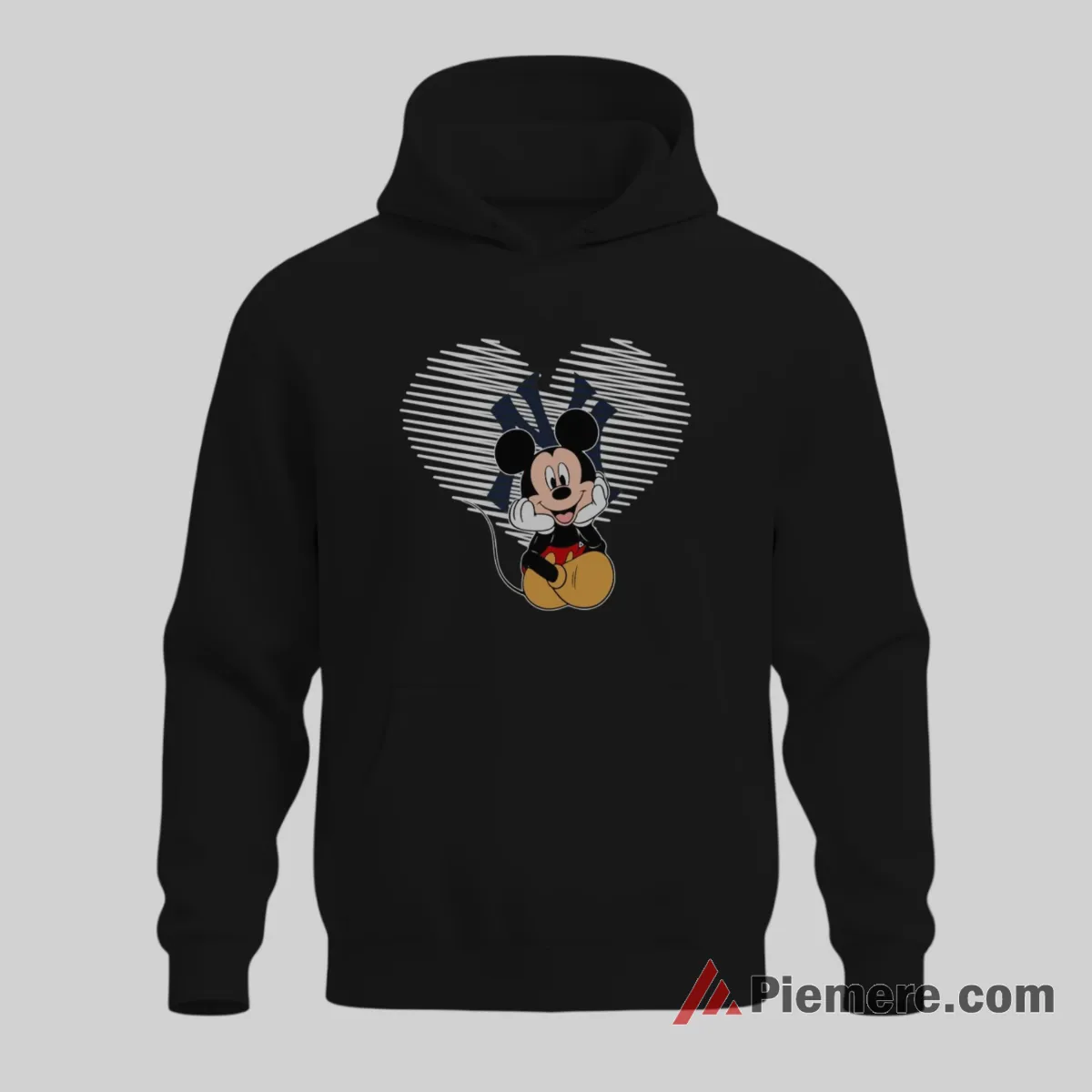 Heart Outline Mickey Love Yankees Baseball Shirt on black hoodie for men graphic tee