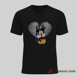 Heart Outline Mickey Love Yankees Baseball Shirt on black v-neck shirt for men graphic tee