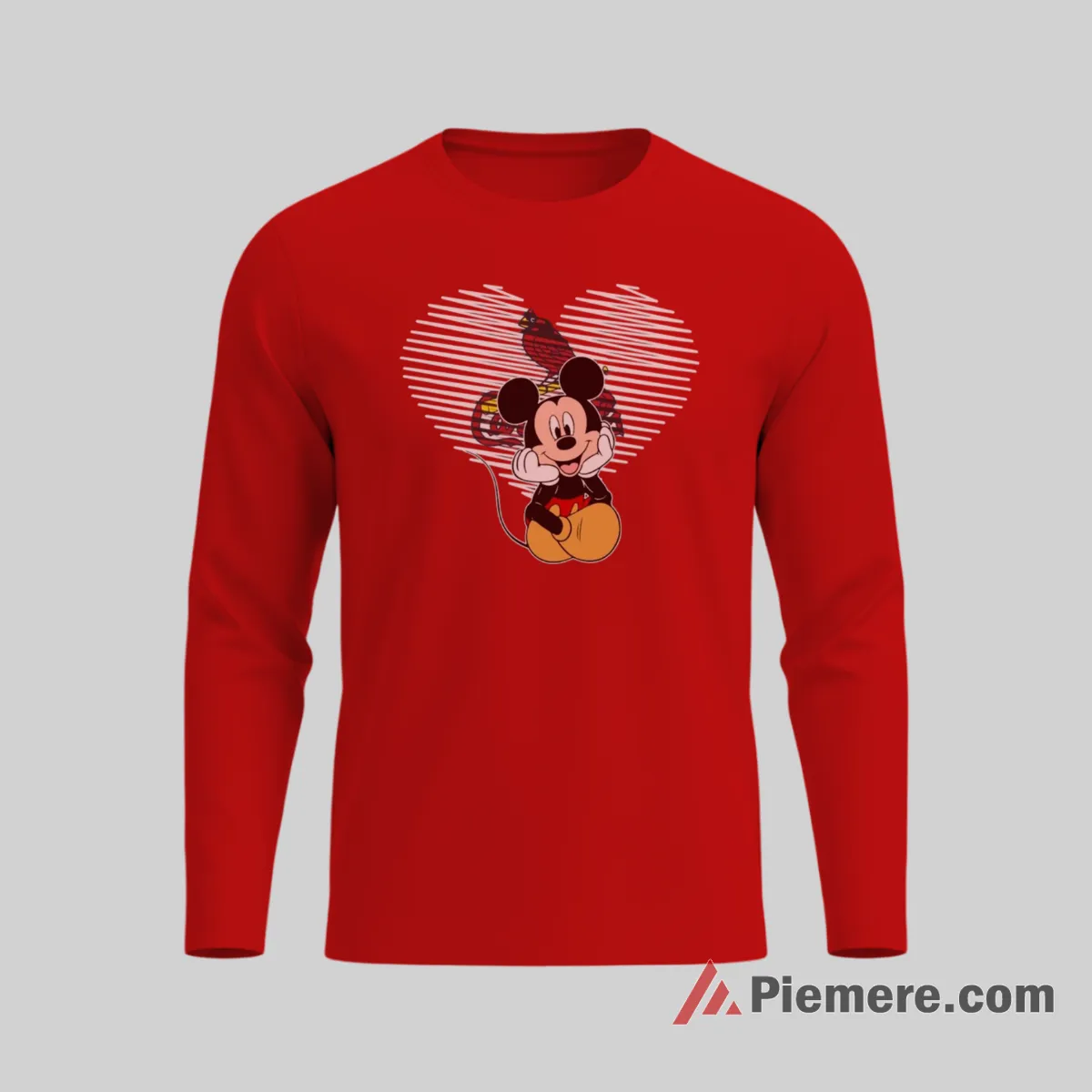 Heartfelt Mickey Mouse St Louis Cardinals Love Shirt on red long sleeve shirt for men graphic tee