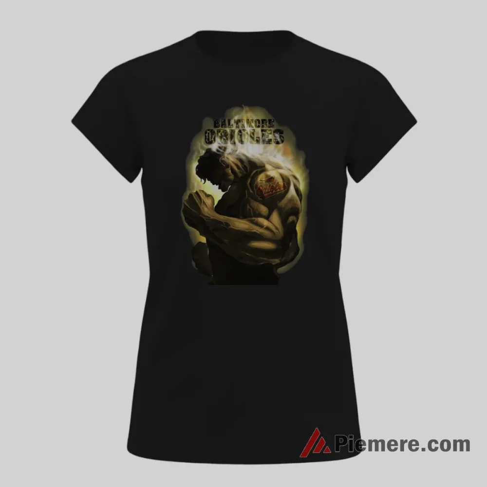 Hulk Baltimore Orioles Marvel Baseball Power Shirt on black short sleeve shirt for women graphic tee