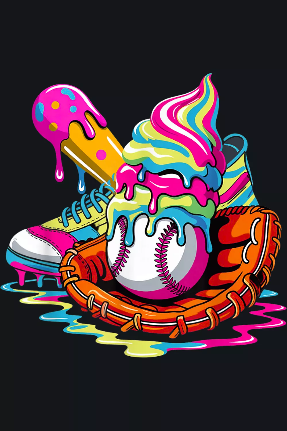 Cone and ball with neon glaze and bat