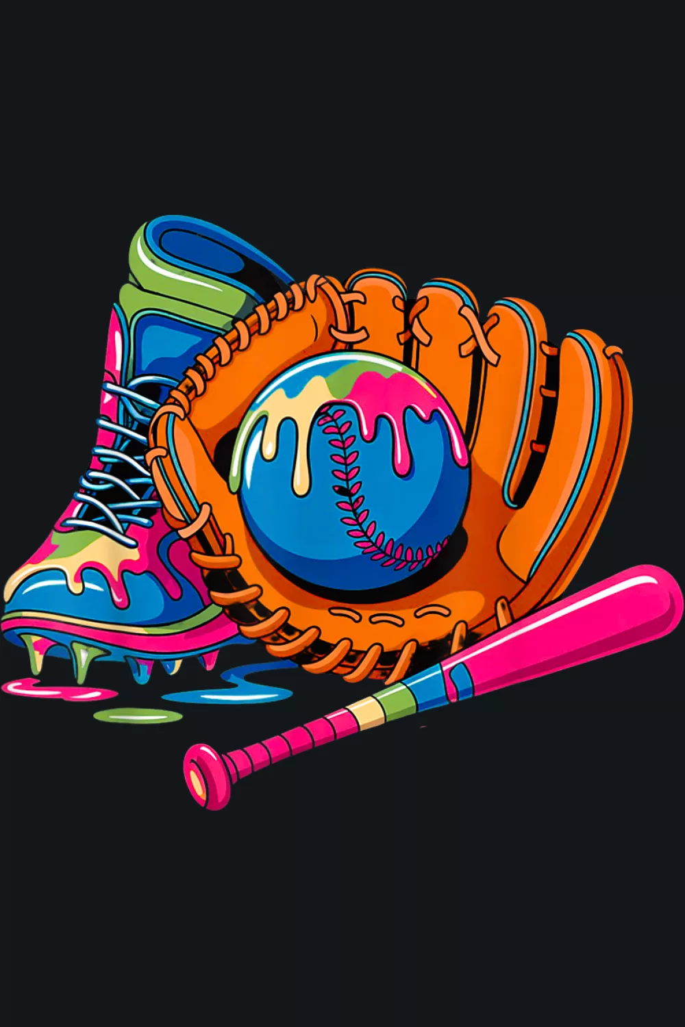 Glove with bat and dripping glaze in purple tones