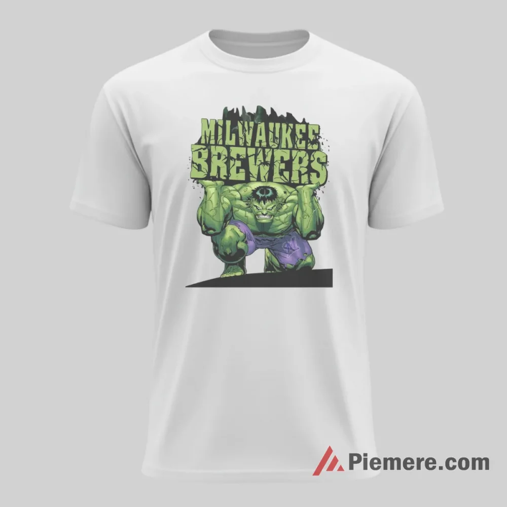 Incredible Hulk Milwaukee Brewers Power Smash Fan Shirt on white short sleeve shirt for men graphic tee