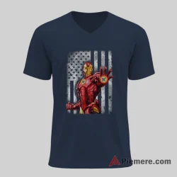 Iron Man Milwaukee Brewers American Flag Superhero Shirt on navy v-neck shirt for men graphic tee
